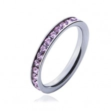 Ring with pink zircons - steel wedding ring