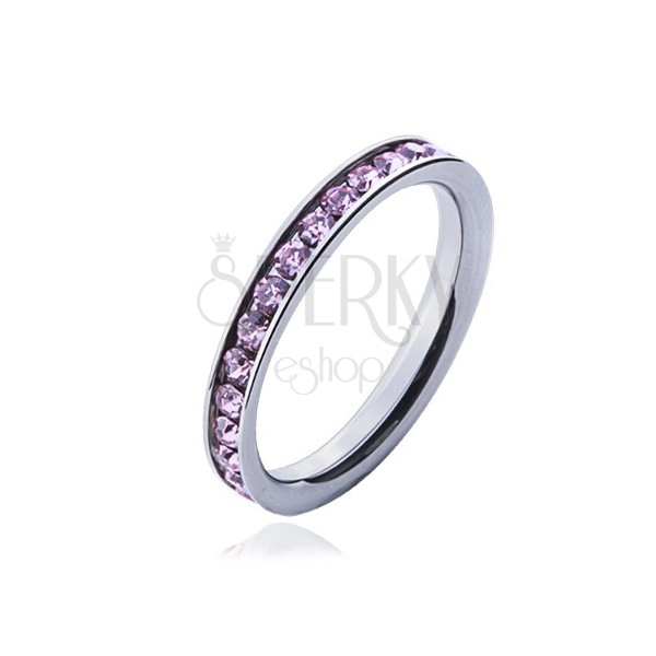 Ring with pink zircons - steel wedding ring