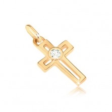 Pendant made of 14K gold - cross with rectangular cut-out and round zircon