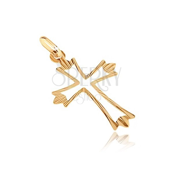 Gold pendant - cross with branched radial bars and cut-out