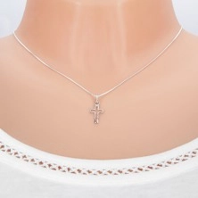 Pendant made of 14K white gold - shiny outline of cross with rays