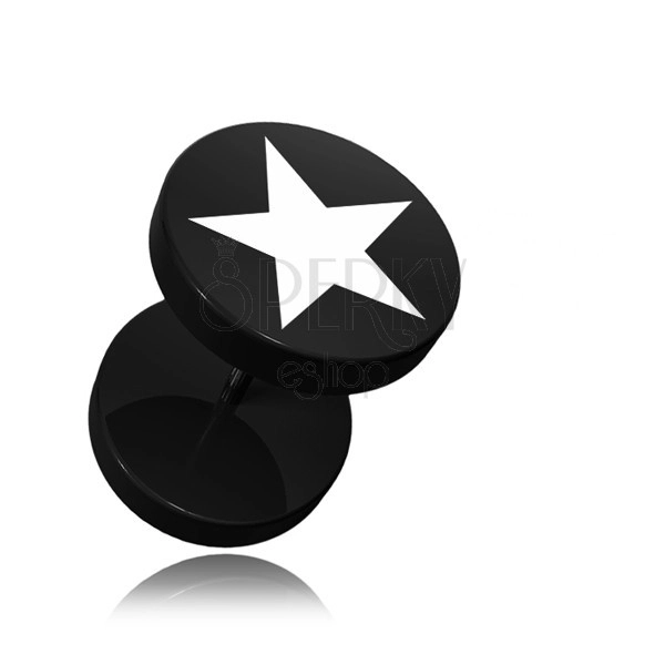Black acryl ear piercing, a five-pointed star