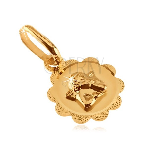 Gold pendant - flower with engraving and small angel