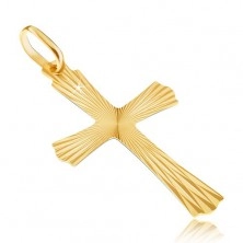 Gold 14K pendant - radial cross with undulated ends