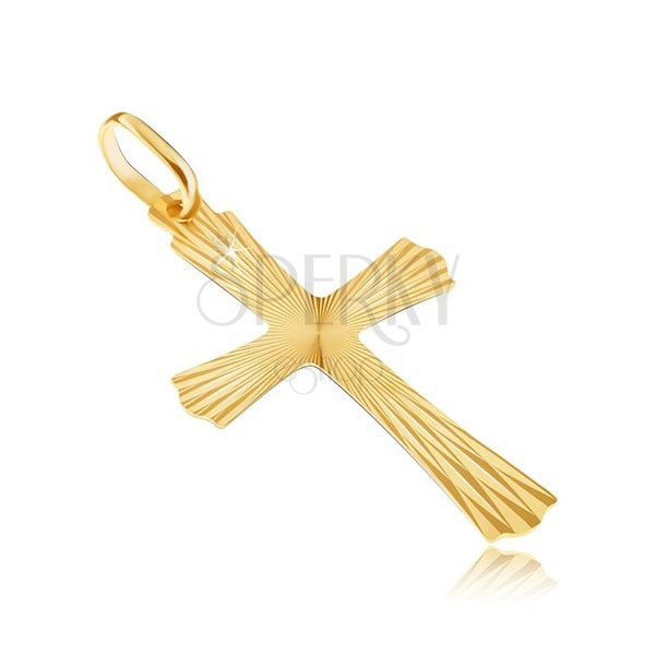 Gold 14K pendant - radial cross with undulated ends