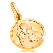 Gold round pendant - Jesus and Holy Mother in frame