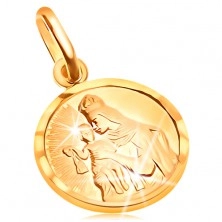 Gold round pendant - Jesus and Holy Mother in frame