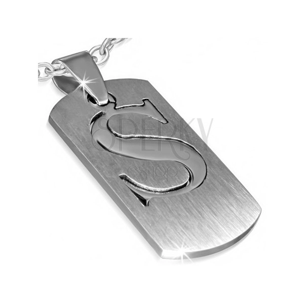 Steel pendant - two-piece tag with letter "S"