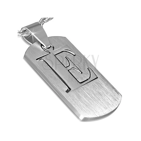 Steel pendant - plate with letter "E", two-piece