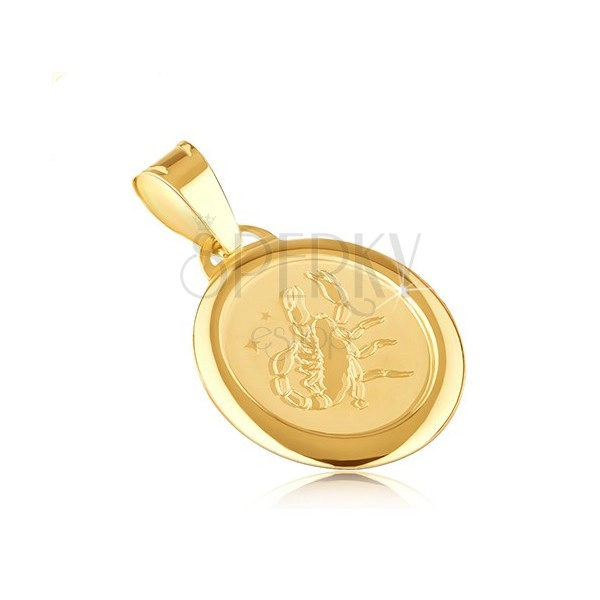 Gold pendant - zodiac sign SCORPIO on matt oval tag