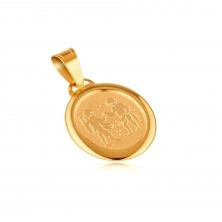 Oval pendant made of 14K gold - motif of GEMINI in a glossy frame