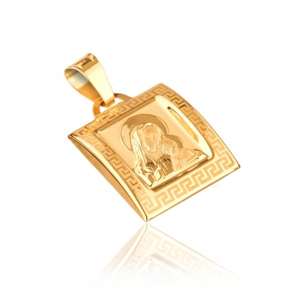 Pendant made of gold 14K - Madonna on concave plate with Greek key