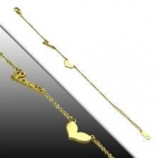 Steel bracelet for leg in gold colour, heart, text LOVE U
