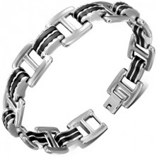 Wrist bracelet made of steel - silver and rubber links, letter "H"