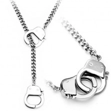 Chain made of surgical steel, silver colour, small handcuffs