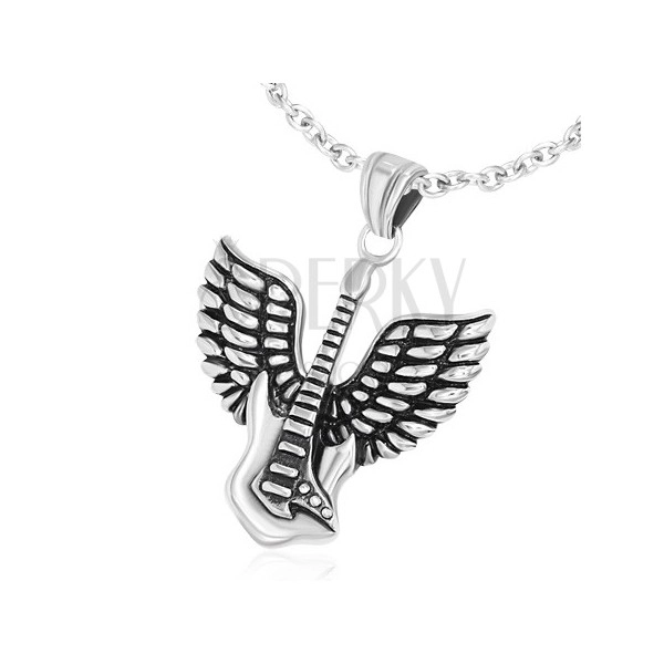 Pendant made of stainless steel, electric guitar with wings