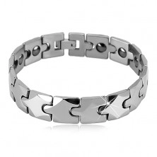 Tungsten magnetic bracelet, oblong links with rhombus