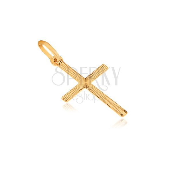 Pendant made of gold 14K - flat Latin cross, radial notches from the centre