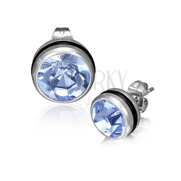 Stud earrings made of stainless steel - light blue round zircon