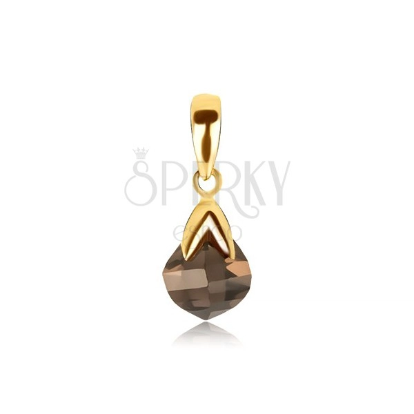 Pendant made of gold 14K - stone - smoky quartz, tear, gold stem