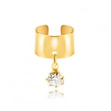 Fake ear steel piercing - gold ring, transparent zircon