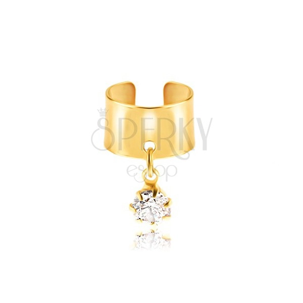 Fake ear steel piercing - gold ring, transparent zircon