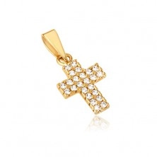 Pendant made of gold 14K - small Latin cross, wide arms, zircons