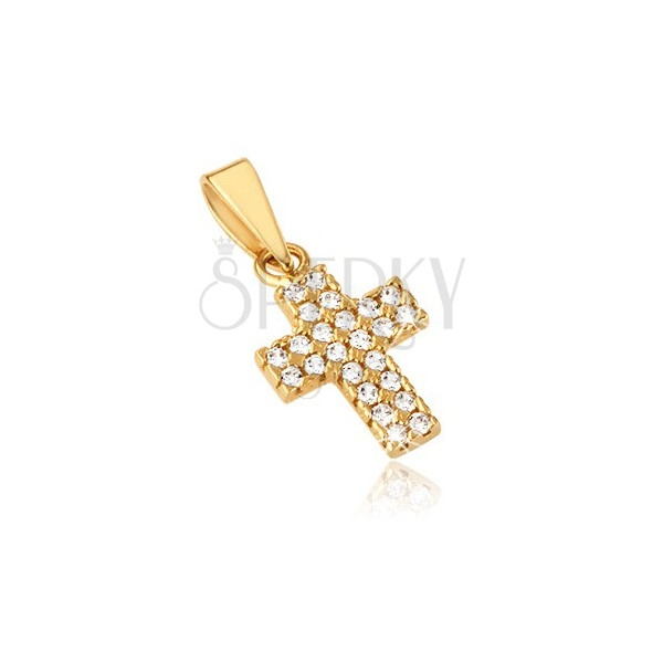 Pendant made of gold 14K - small Latin cross, wide arms, zircons