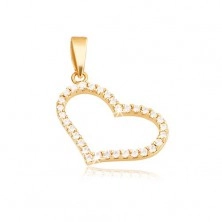 Pendant made of gold 14K - symmetrical heart outline, clear stones