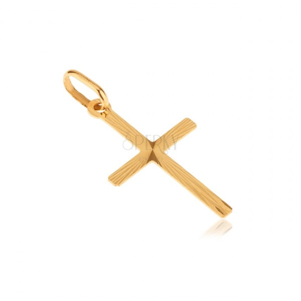 Flat pendant made of gold 14K - Latin cross, radial nicks