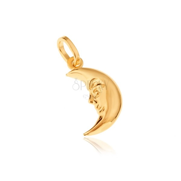 Gold pendant - shiny half moon with face in crescent