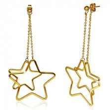 Gold stud earrings made of stainless steel - contours of two stars