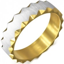 Steel ring in gold colour with satin stripe, triangular cut-outs