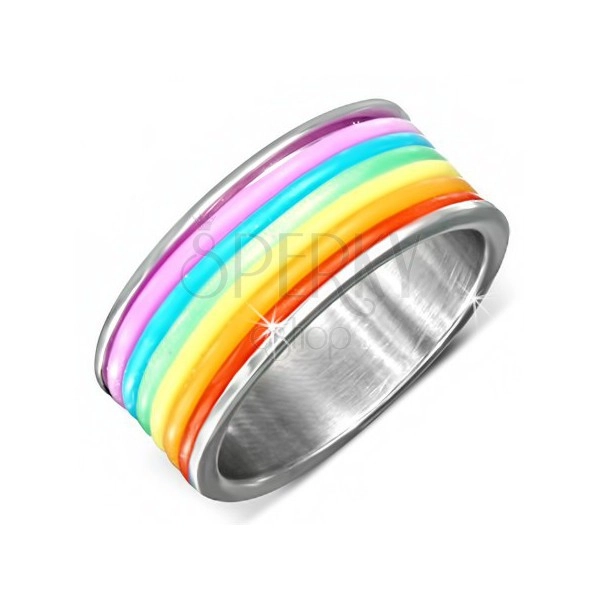 Steel ring with colourful rubber stripes