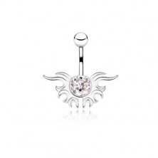 Bellybutton ring with up-and-down lines, zircon in various colors