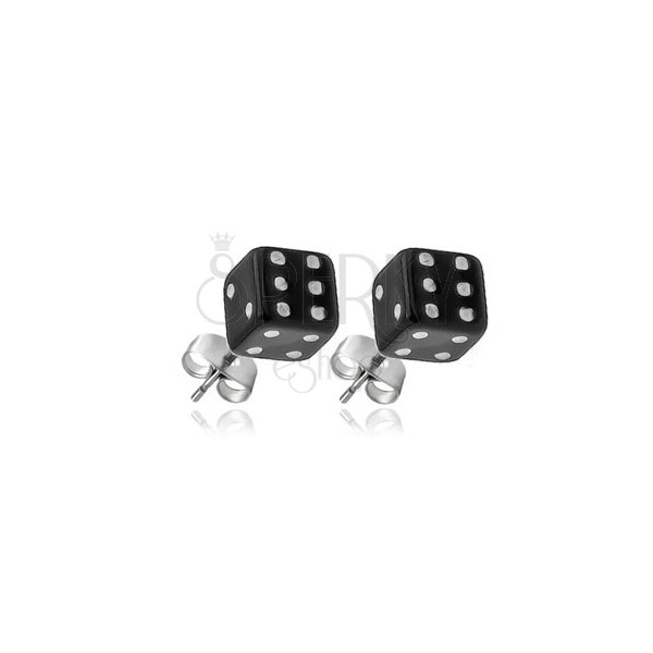Silver stud earrings - black playing dice