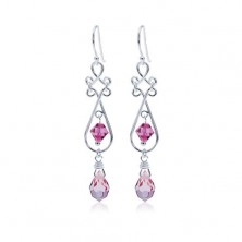 Dangling earrings made of silver 925, pink Swarovski crystals