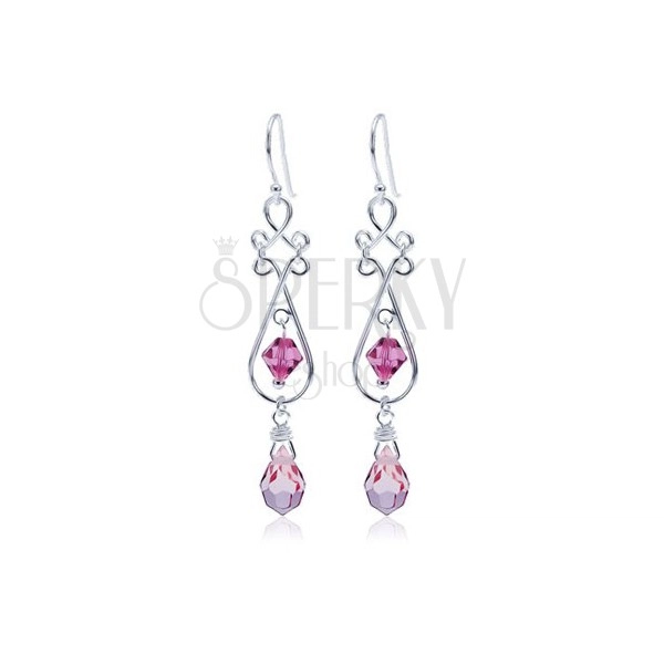 Dangling earrings made of silver 925, pink Swarovski crystals