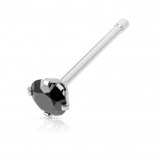 Nose piercing made of stainless steel - straight barbell, round zircon of various colours