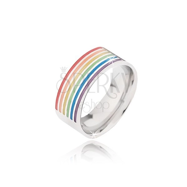 Band ring made of surgical steel, colourful grooves with glaze