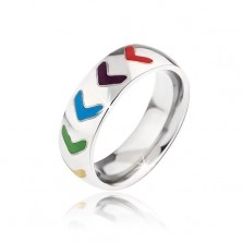 Shiny band ring made of steel, colourful arrows with glaze