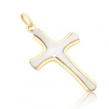 Pendant made of gold 14K - matt Latin cross made of white gold, glossy edges