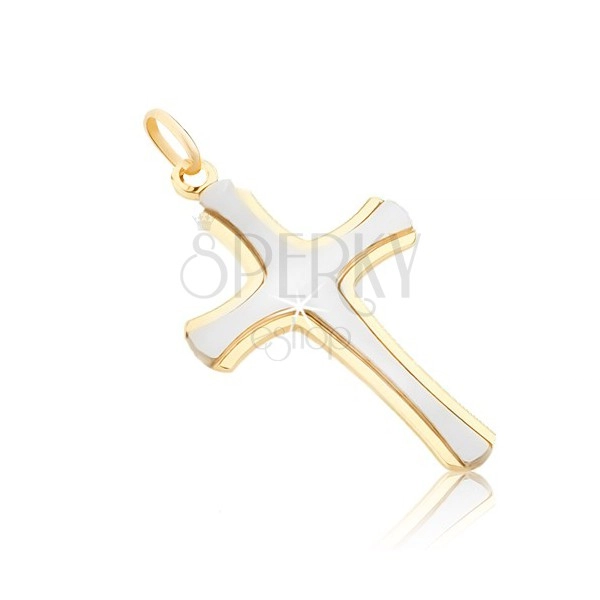 Pendant made of gold 14K - matt Latin cross made of white gold, glossy edges