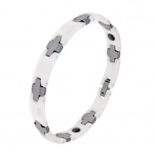 Bracelet made of tungsten with white ceramic links, cross