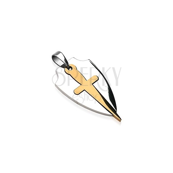Pendant made of surgical steel in bicoloured design - sword and shield