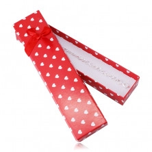 Red gift box for a chain or a bracelet – white hearts, red decorative bow
