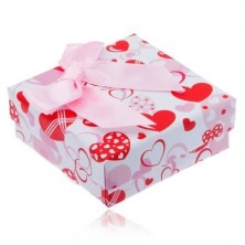 Earring gift box - red, white and pink hearts, bow