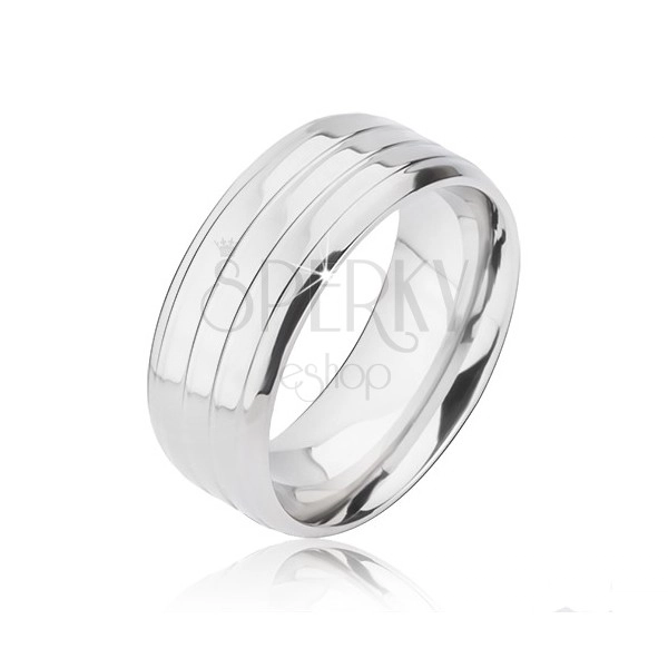 Ring made of titanium in silver colour - three stripes and bevelled edges