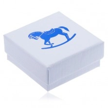 White ribbed gift box, blue rocking horse