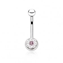 Navel piercing made of steel with colourful zircon and small clear stones